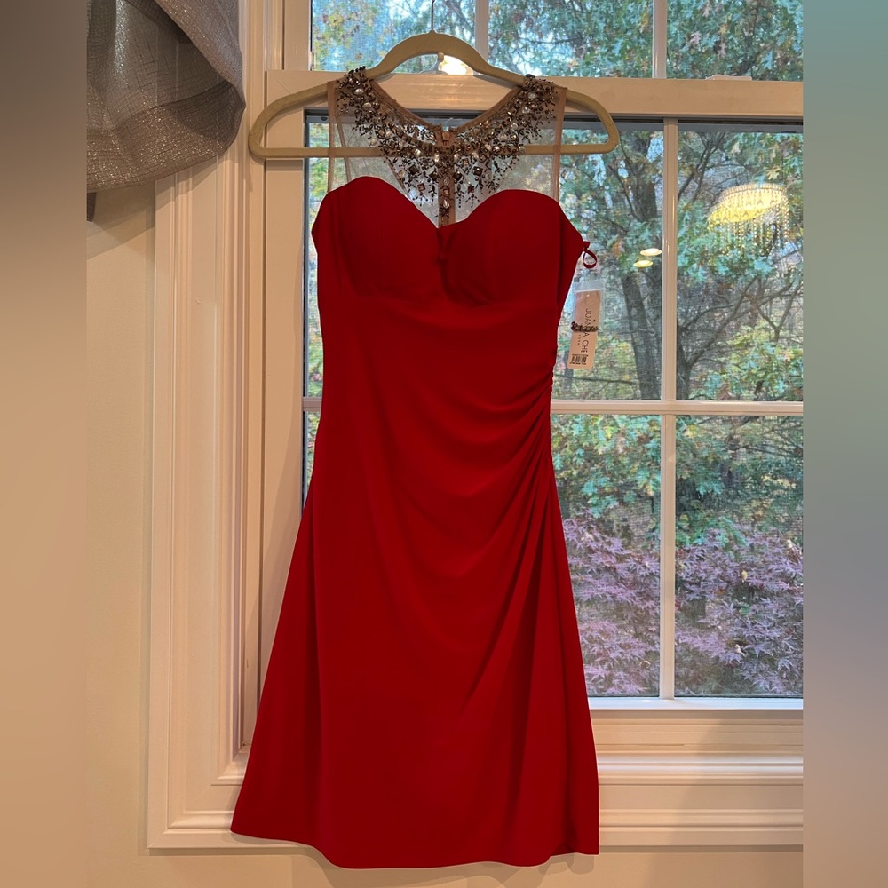 Joanna Chen New York mid length gown with embellished collar